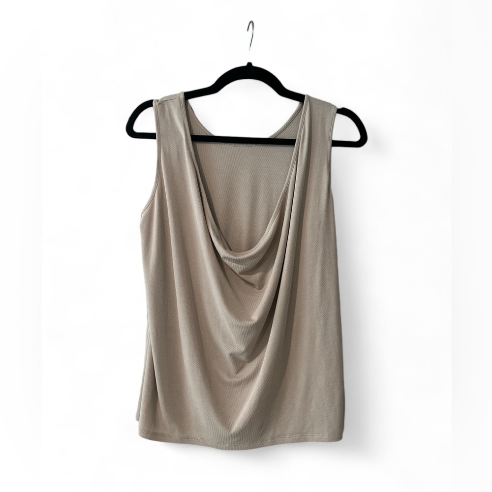Beige open back sleeveless top women’s blouse by BCBG